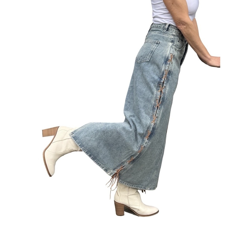 Moon River Woodstock Midi Skirt Denim Western Coastal Cowgirl Boho NWT Small